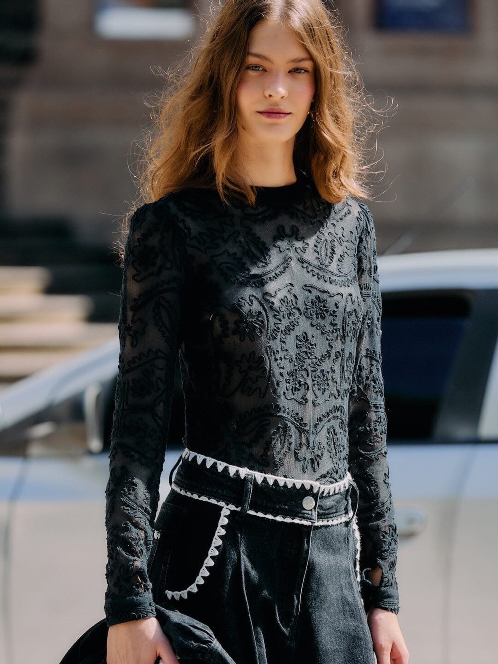 Farm Rio Black Embroidered Long Sleeve Blouse